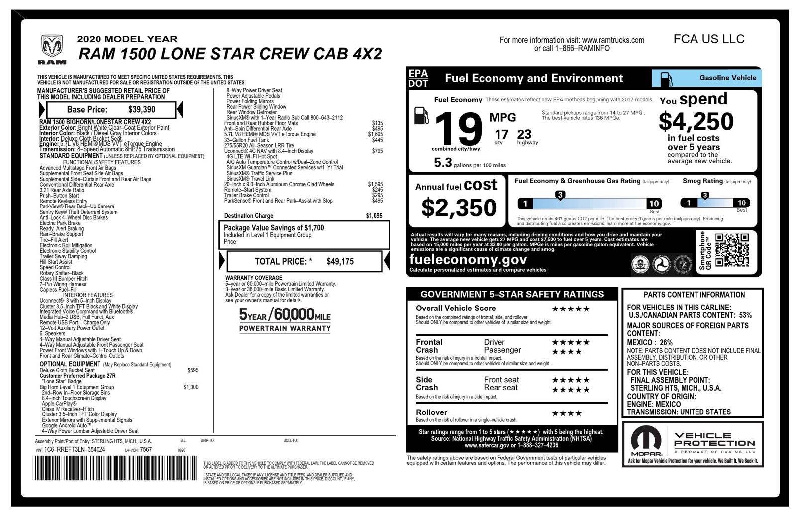 2020 RAM 1500 Lone Star