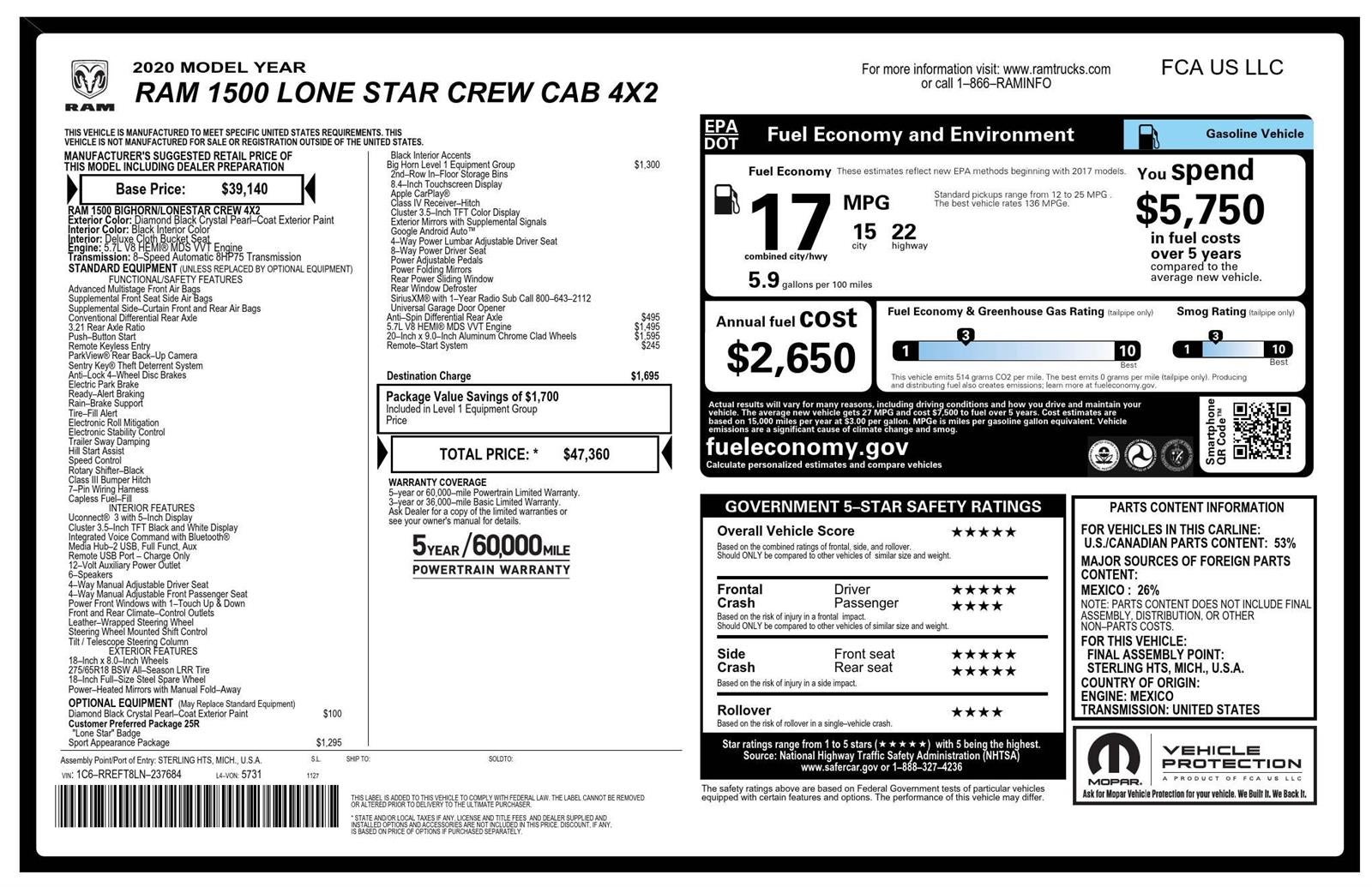 2020 RAM 1500 Lone Star