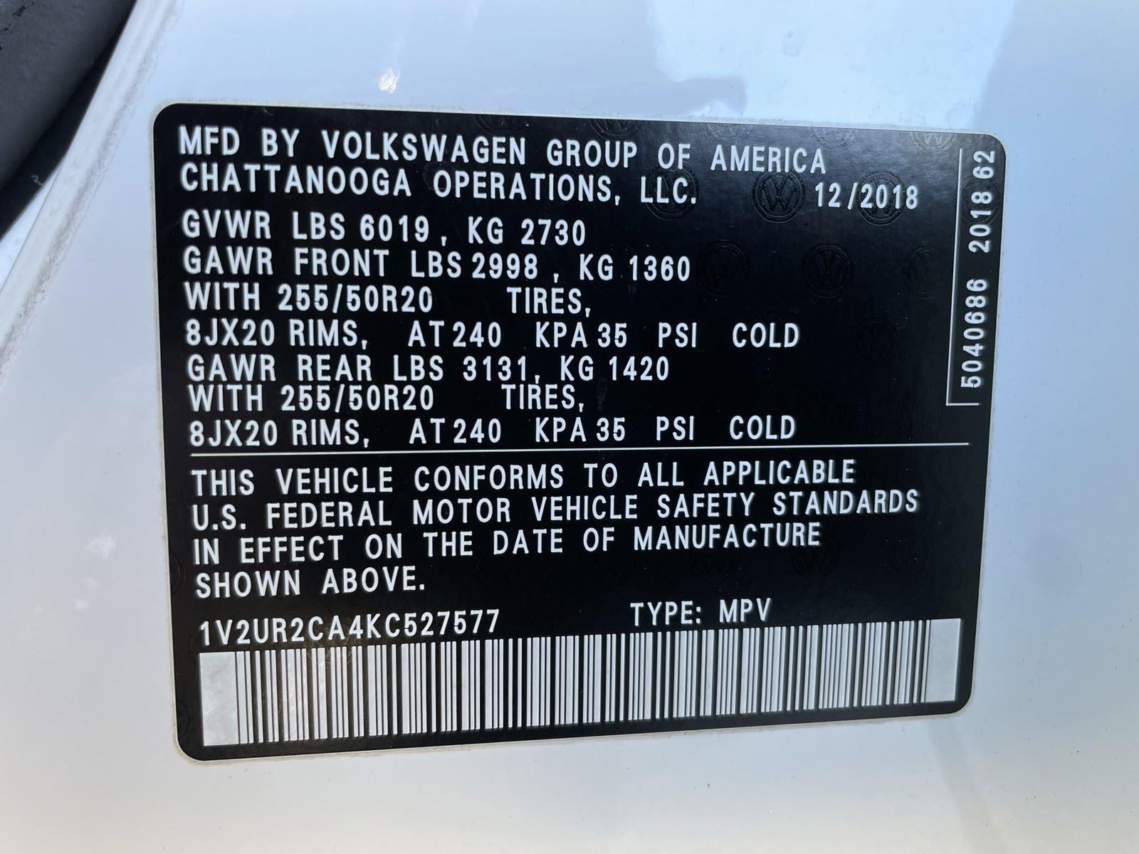 2019 Volkswagen Atlas 3.6L V6 SE w/Technology