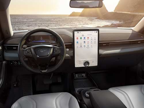 2023 Ford Mustang Mach-E view of front seats and front dash with touchscreen
